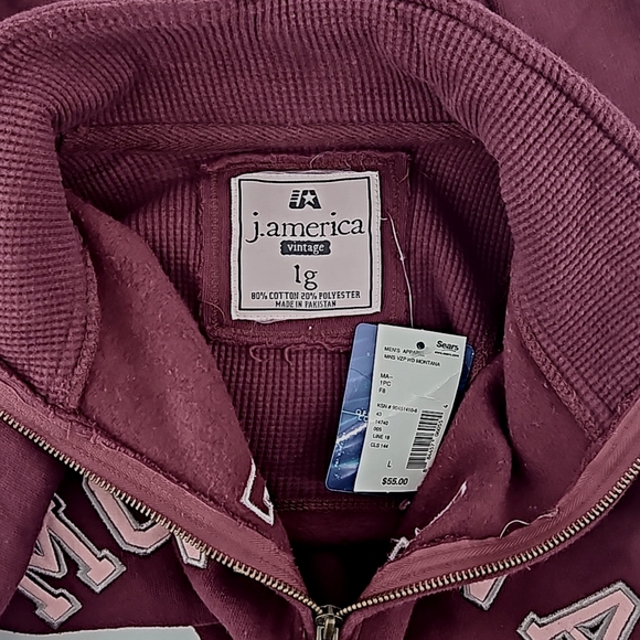 J. America Montana Men's Y2K Burgundy Mock Neck Pullover Sweatshirt szL NWT - Picture 6 of 8